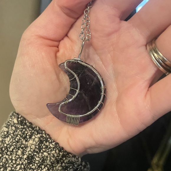 Amethyst Moon with silver wire wrapped Tree of Life - Picture 3 of 4